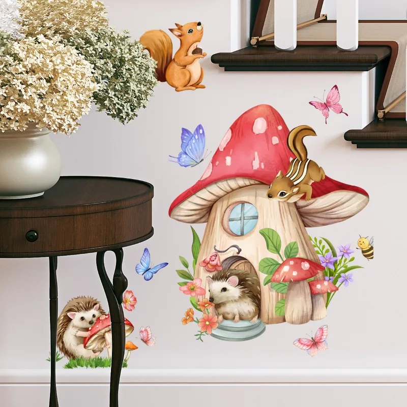 Animal Mushroom Butterfly Wall Sticker Kids Room Background Home Decoration Mural Living Room Wallpaper Funny Decal