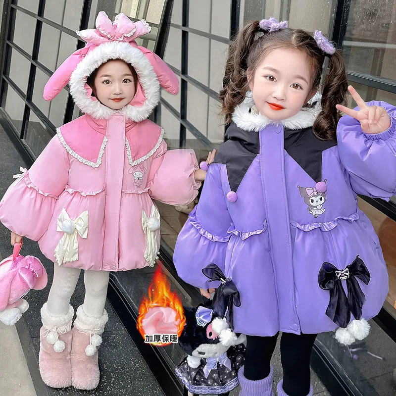 Sanrios Cotton Clothes My Melody Kuromi Girl Cute Sweet Anime Kawaii Cartoon Cotton Padded Jacket Thicken Keep Warm Coat