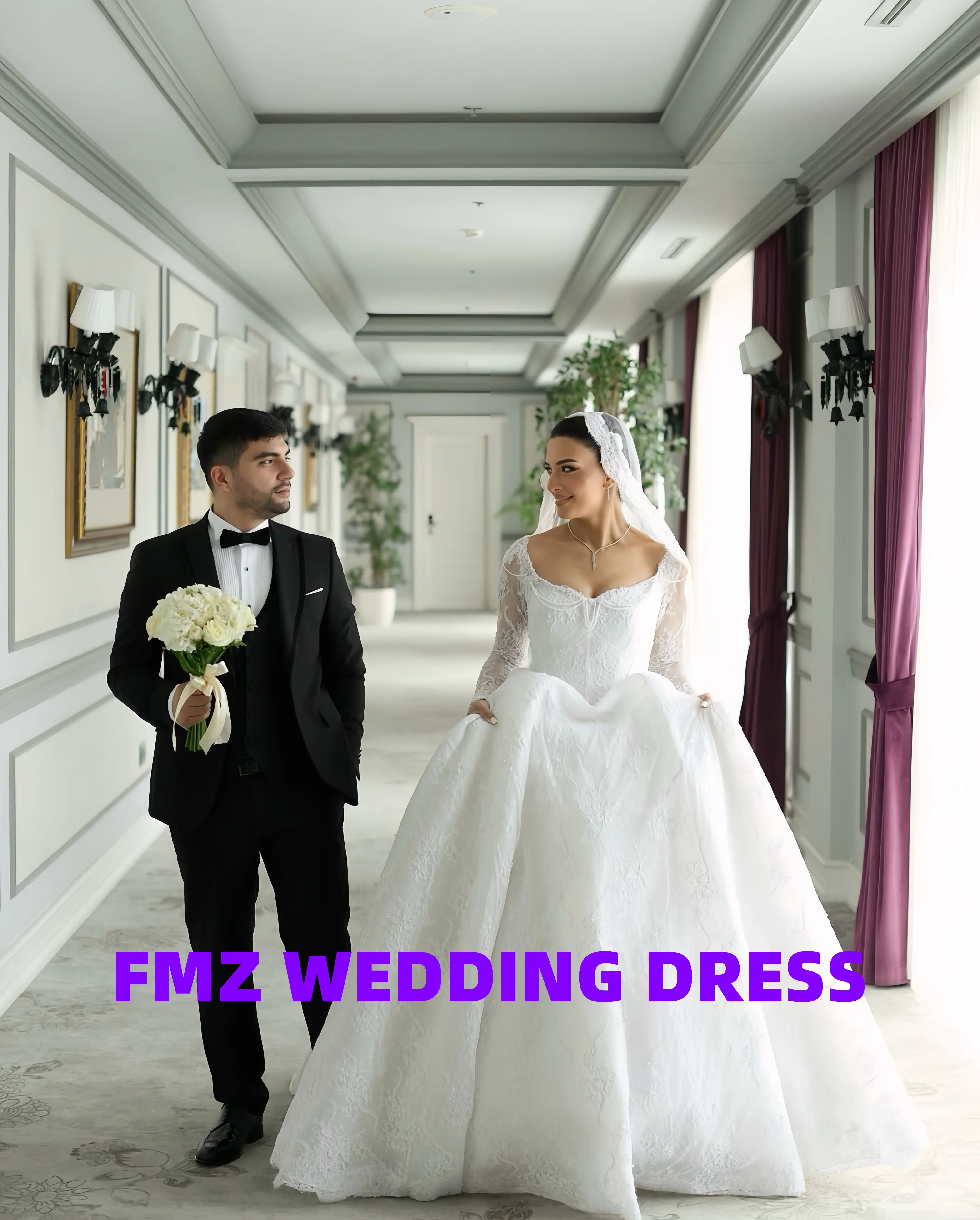 

Customized elegant wedding dress sweet collar long sleeve Ball Gown wedding dress dresses for woman vestidos de novia