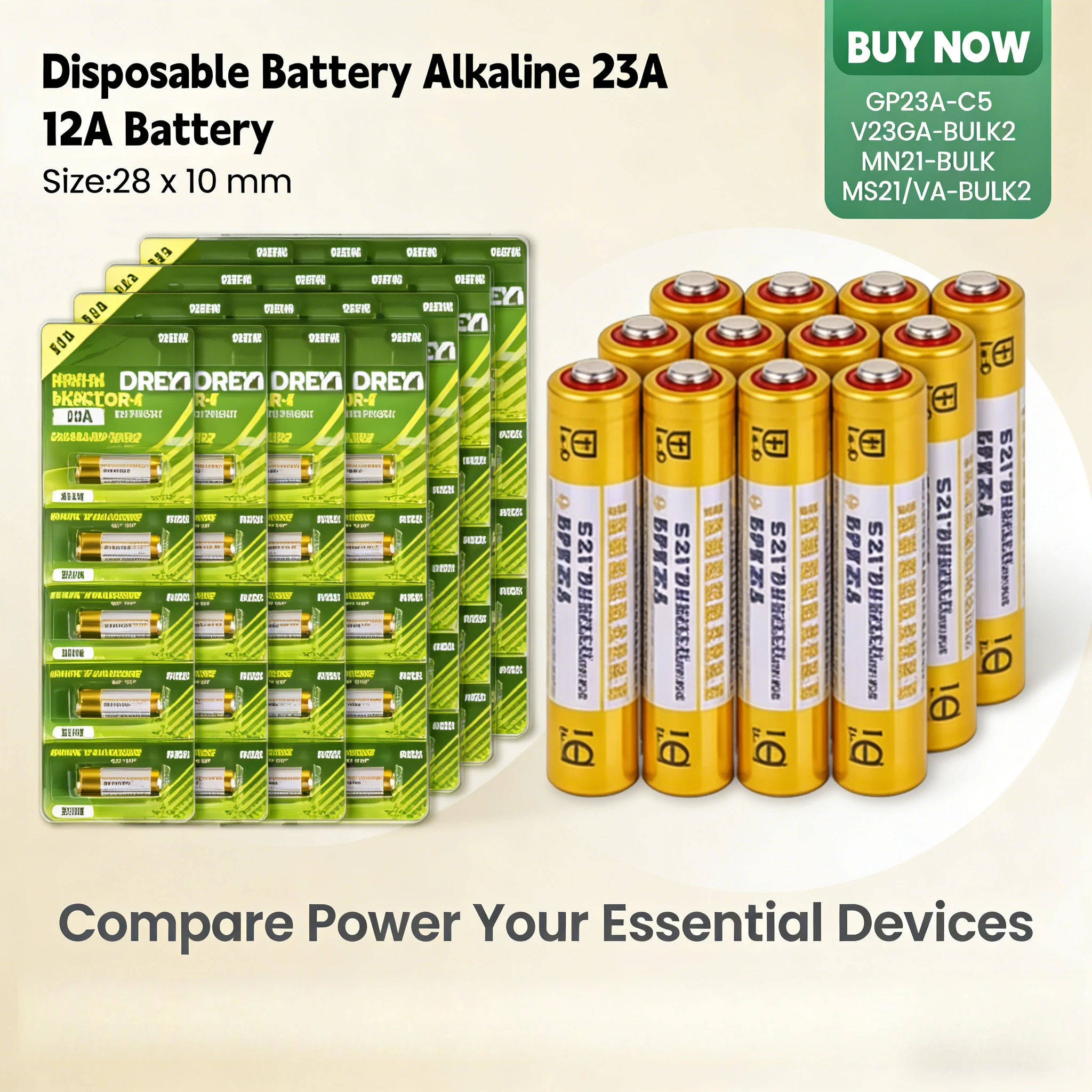 12V 23A 23GA A23S Alkaline Battery High Power Long-Lasting for Doorbells Toys Remote Controls Alarm Systems