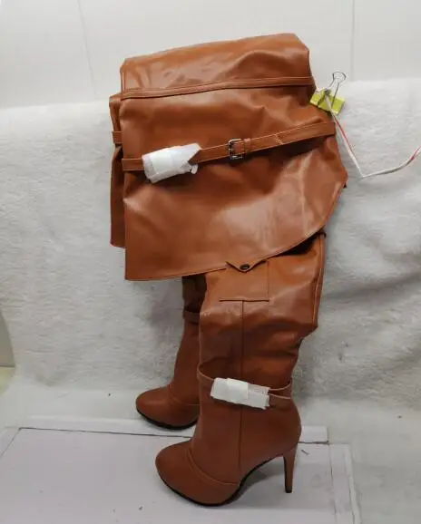 Winte Women Sexy Brown Matte Leather Extra Long Small Belt Buckles Slim Over The Knee Boots Stiletto Heels Thigh Boots Shoes