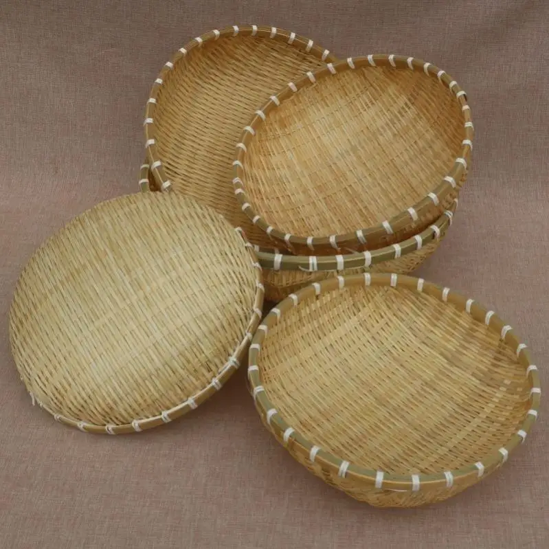 Bamboo Woven Basket Rice Washing Vegetable Draining Steamed Bun Storage Basket Small Cereals Strainer Fruit Basket Household ...