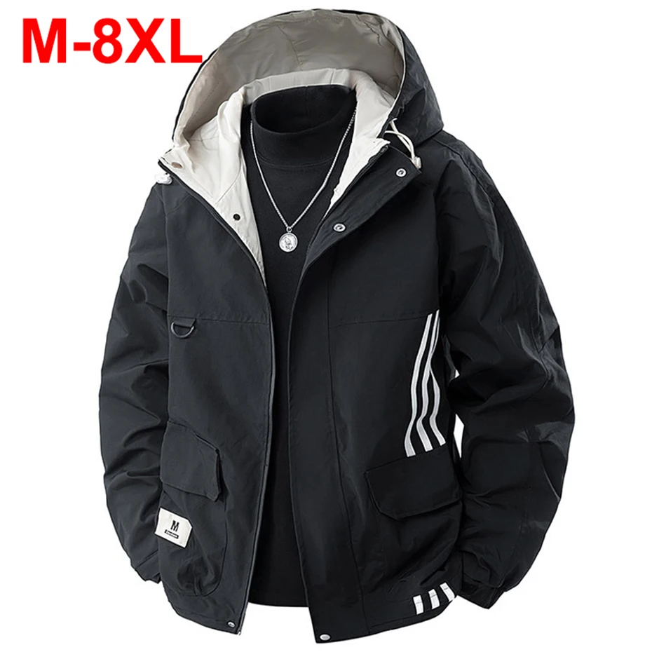 

8XL Куртки больших размеров весна-осень мужские ветровки с капюшоном повседневные свободные водонепроницаемые ветрозащитные куртки 7XL большой размер