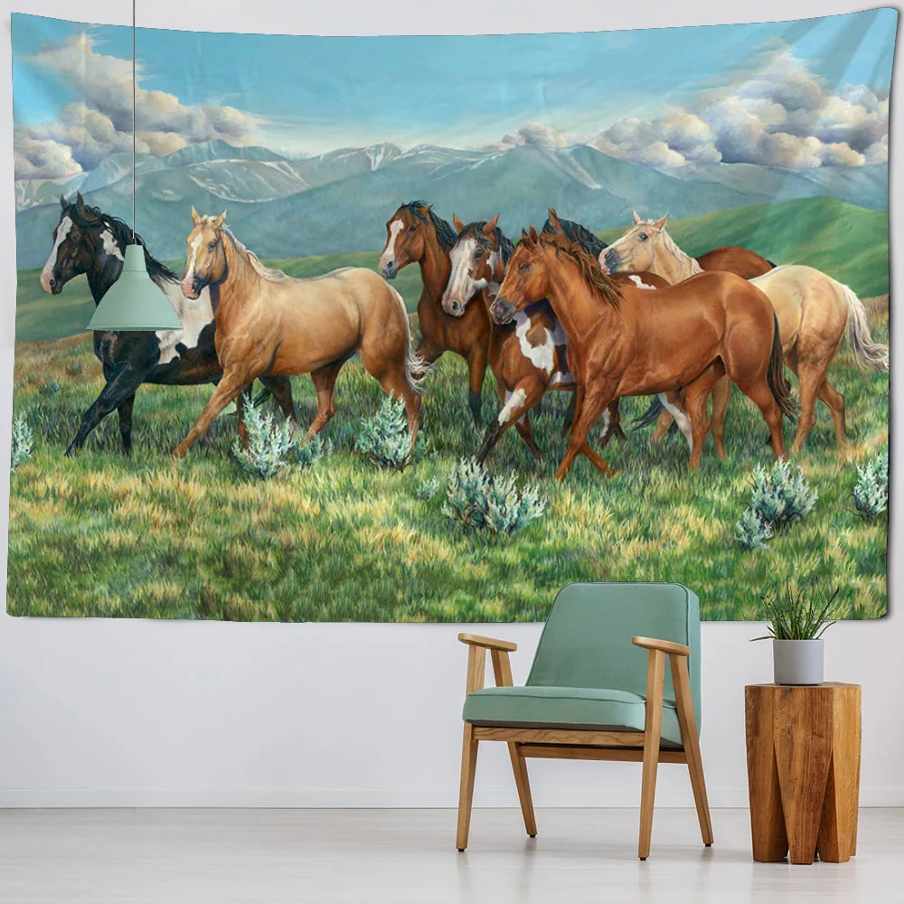 Running horse 3D printing tapestry animal wall hanging living room bedroom wall decoration Bohemian hippie aesthetic decoration