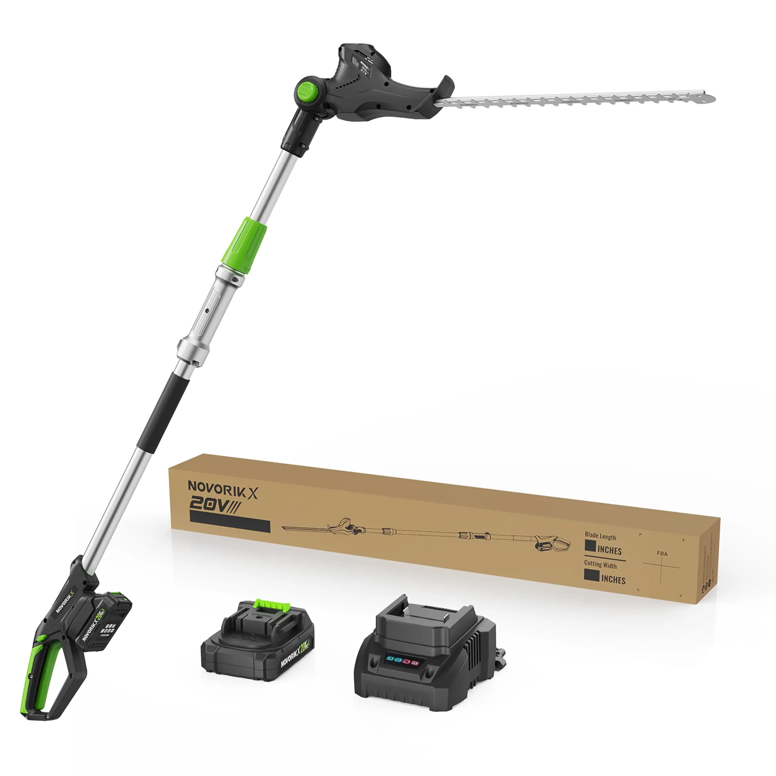 Pole Hedge Trimmer Cordless 20V with Powered 20-Inch Electric Hedge Trimmers 15-FT Reach with Extension Pole Multiple Angles