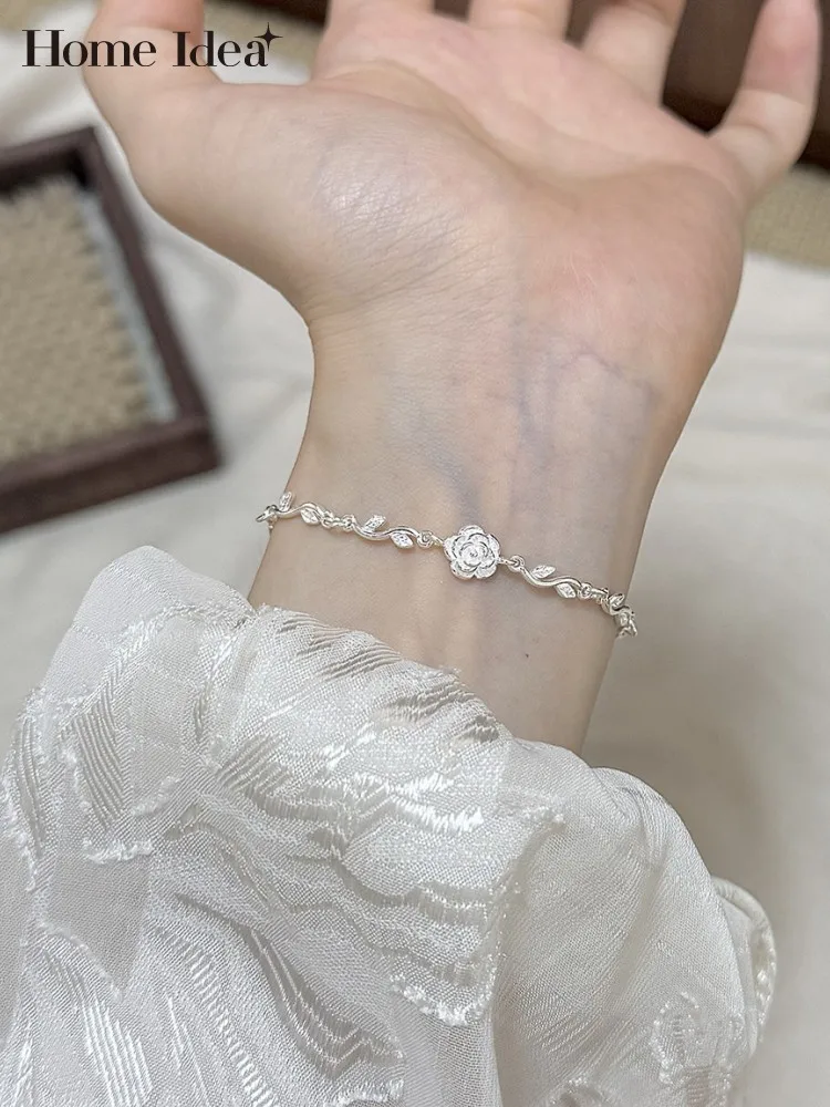 

Изящный женский браслет-цепочка с розами из серебра 999 пробы, регулируемый, для дня рождения, вечеринки, элегантный, ювелирный аксессуар, подарок