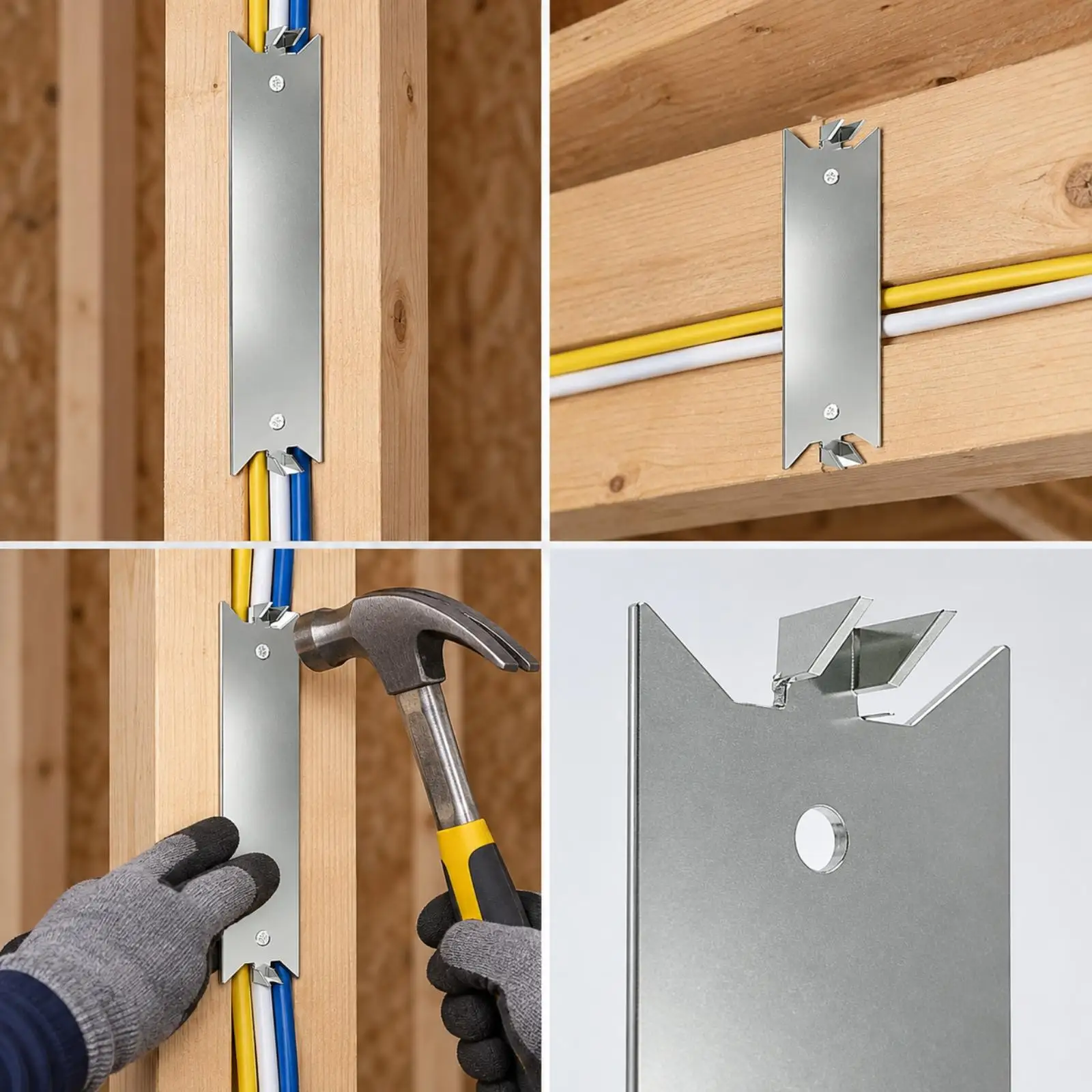 6 Inch Cable Protection Plate for Wood Studs Carbon Steel Wire Guard with Pointed Prongs for Framing