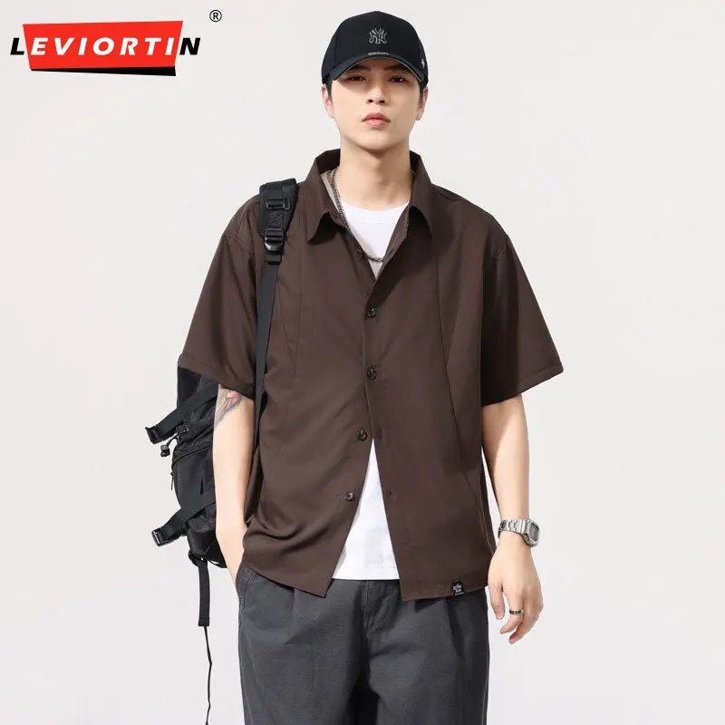 

2025: Мужская летняя свободная драпированная тонкая универсальная рубашка с короткими рукавами Maillard, устойчивая к морщинам и не содержащая утюга, рубашка из модала