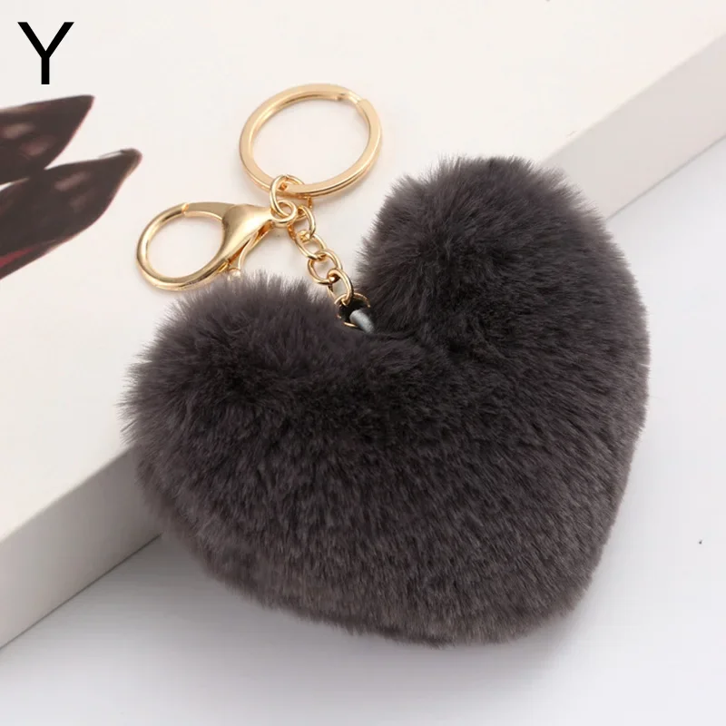 Regenbogen-Plüschball-Schlüsselanhänger, großes Herz, Pompom-Schlüsselanhänger für Frauen, Auto, Tasche, Anhänger, Modeschmuck, flauschige Liebe, Pompons, Schlüsselanhänger – Detail 7
