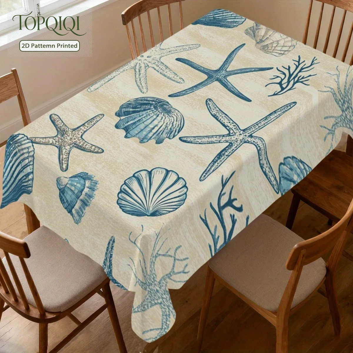 1pc 2D Plane Printing Ocean Life Tablecloth, Decorated with Marine Life Patterns of Fish, Shells, Starfish - Nautical Themed Din