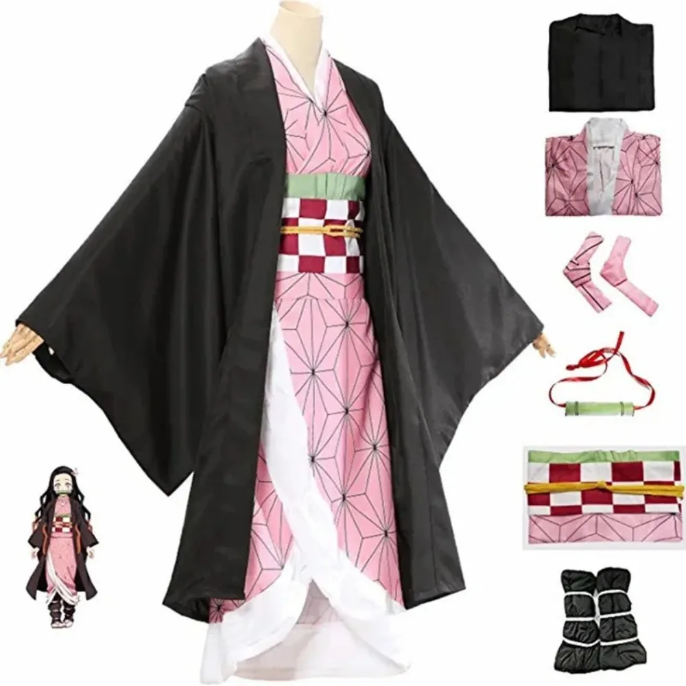 

Anime Nezuko Cosplay Kamado Nezuko Cosplay Costume Nezuko Wig Uniform with Props for Adult Halloween Carnival Costumes