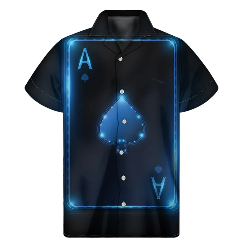 Cool Playing Cards Hawaiian Shirt For Men Summer Street Short Sleeves 3d Printed Poker Tees Tops Button Shirts Lapel Blouse