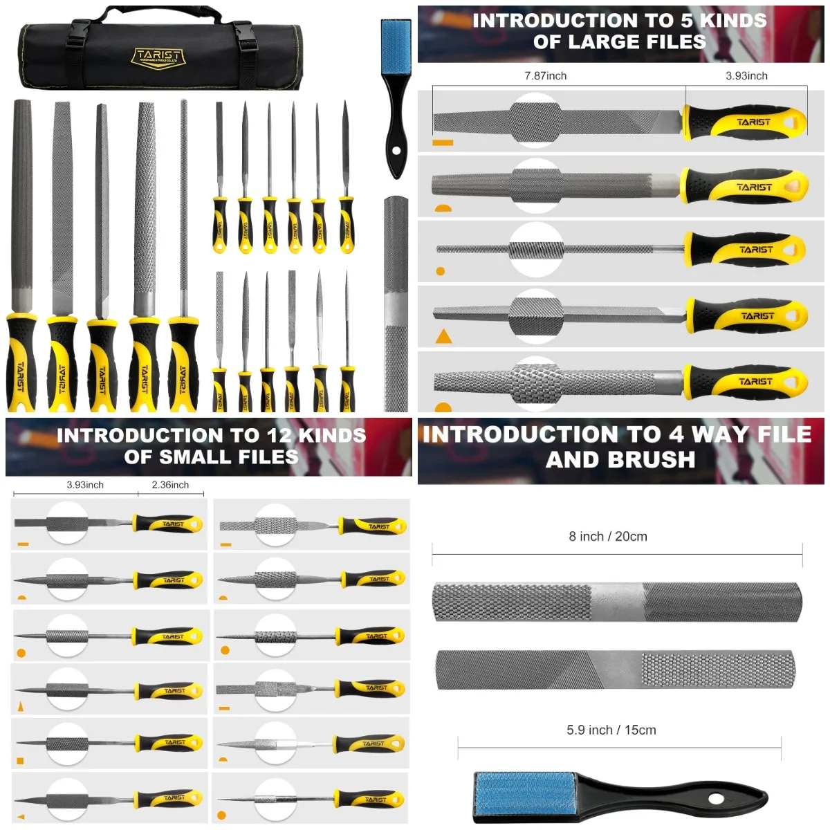 

19PCS Metal & Rasp File Set with Tool Bag - Flat, Half-Round, Round, Triangle, Wood & Needle Files for Metal, Wood