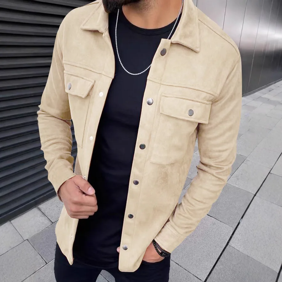 

WOBDAEL Mens Classic Solid Color Casual Jacket Olive Green Polyester-Lined Fall Winter Coat with Button Front Casual Jackets