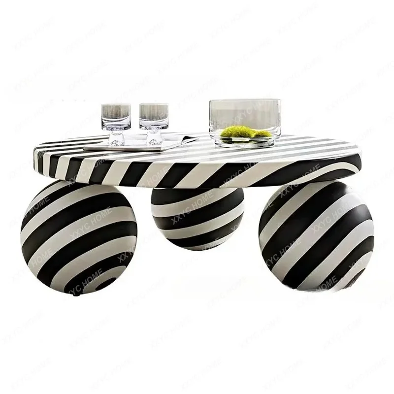 black and white color matching coffee table zebra striped round coffee table light luxury modern creative