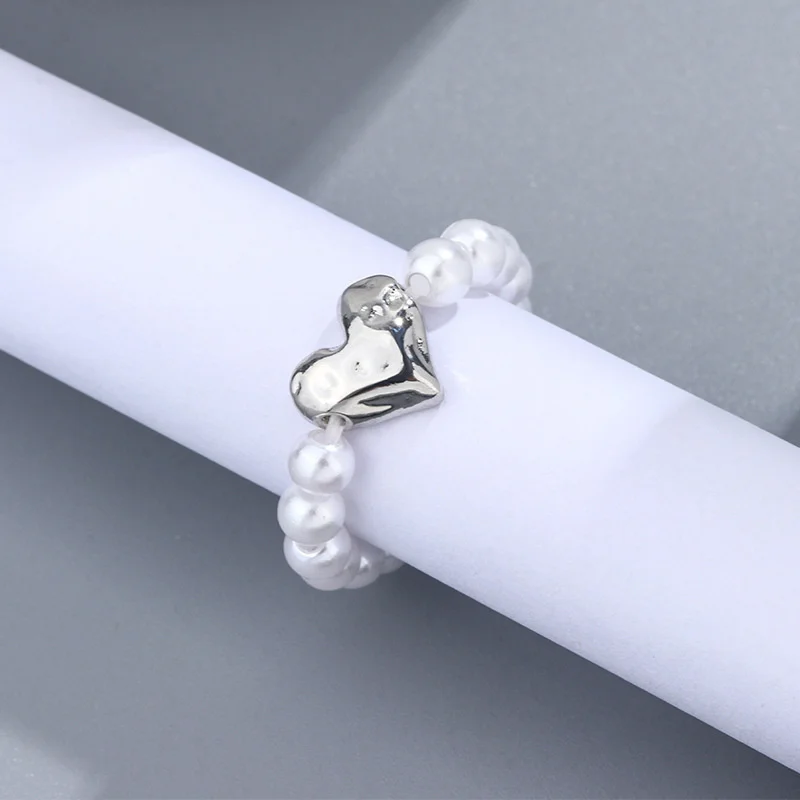 Natural Baroque Pearl Stretch Finger Rings For Women Girl Korean Fashion Sweet Heart Jewelry Gift Party anillos mujer