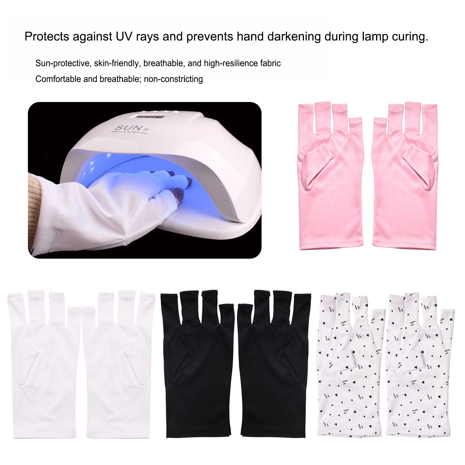 UV Protection Nail Gloves Half Finger Design, Breathable Anti Black Hand Gloves for Nail Art Curing Lamp