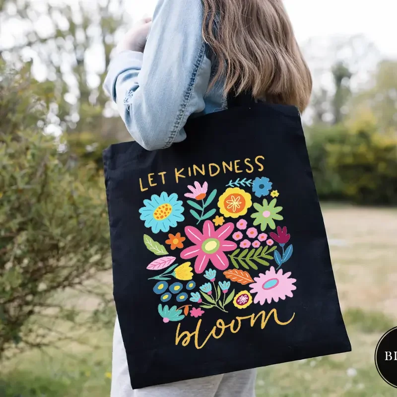 حقيبة يد قماشية مطبوعة على شكل زهرة برية، حقيبة يد جمالية للتسوق والسفر والمناسبات الخارجية هدية للنساء، حقيبة يد للتسوق #5