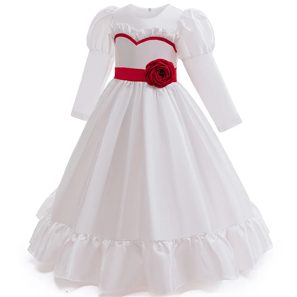 Horror Movie Annabelle Cosplay Costume Girl Long Sleeve Rose Dress For Kid Scary Ghost Role Play Halloween Carnival Party Outfit view 2