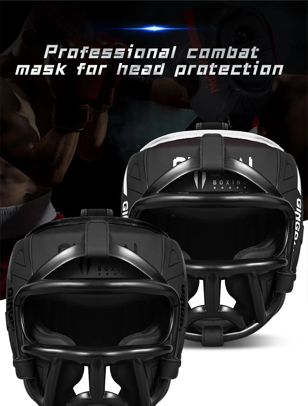 Geschlossener Kopfschutz mit Nasenbrücke, Box- und Kampfhelm, Vollumfassender Trainings-Protektor, Freikampfmaske, Kopfbedeckung – Detail 1