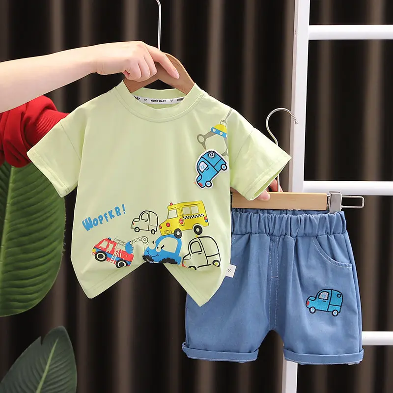 Summer Children Boys Infant Cotton Clothes Cars T Shirt Shorts 2pcs/Set Toddler Fashion Clothing Kids Tracksuits 1 2 3 4 5 Years