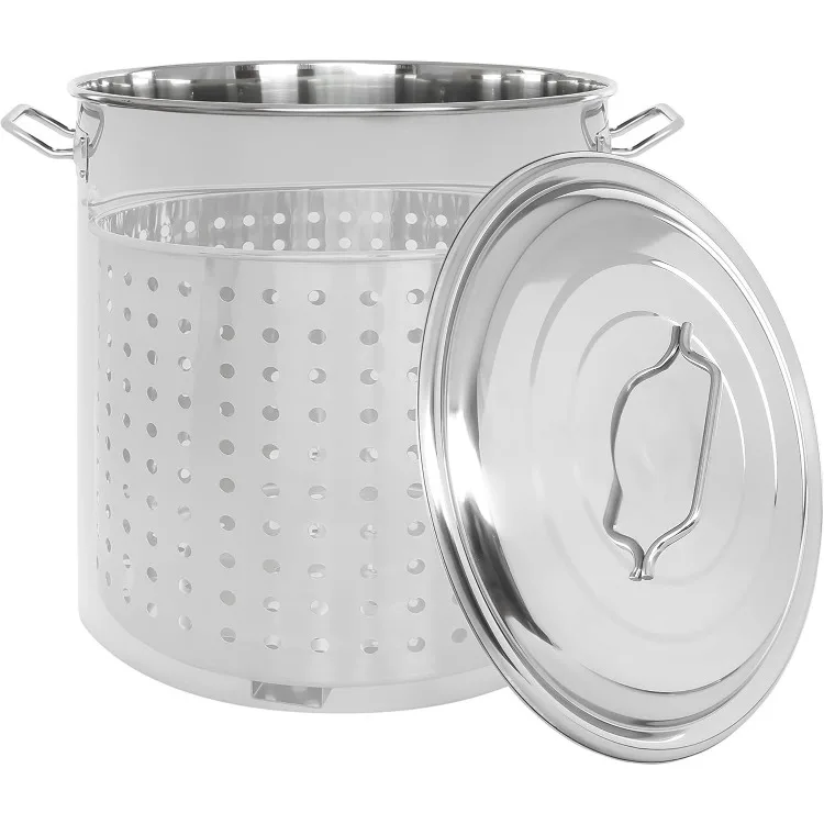 Panela de aço inoxidável com cesta a vapor. Panelas ótimas para ferver e cozinhar a vapor (160 Quart)