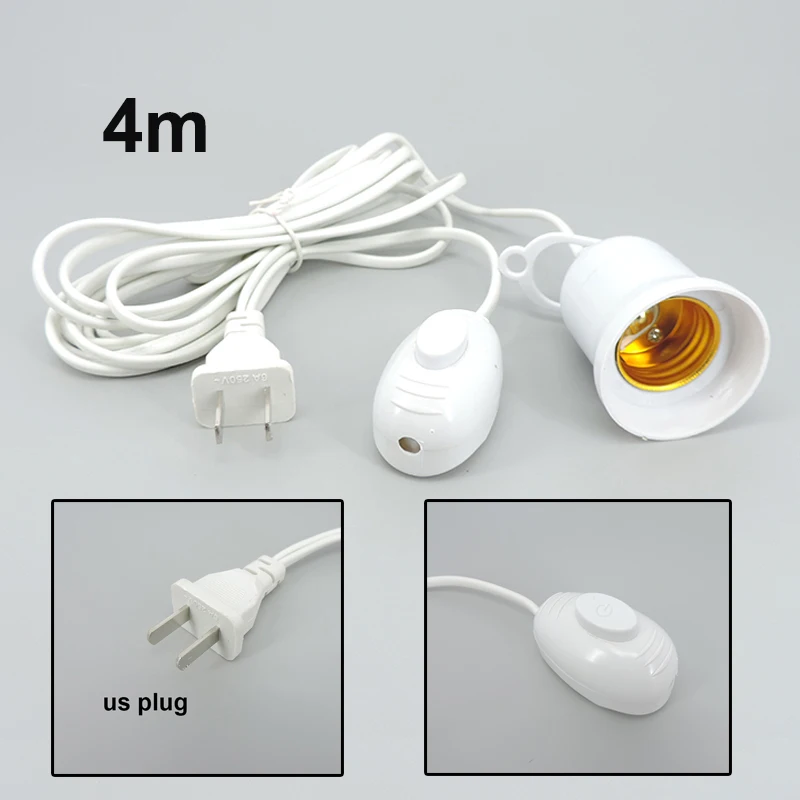 E27 Lamp Base with 4M Power Cord Independent Push Button Switch US Plug E27 Lamp Holder 220V Screw Socket for Light Bulb k5