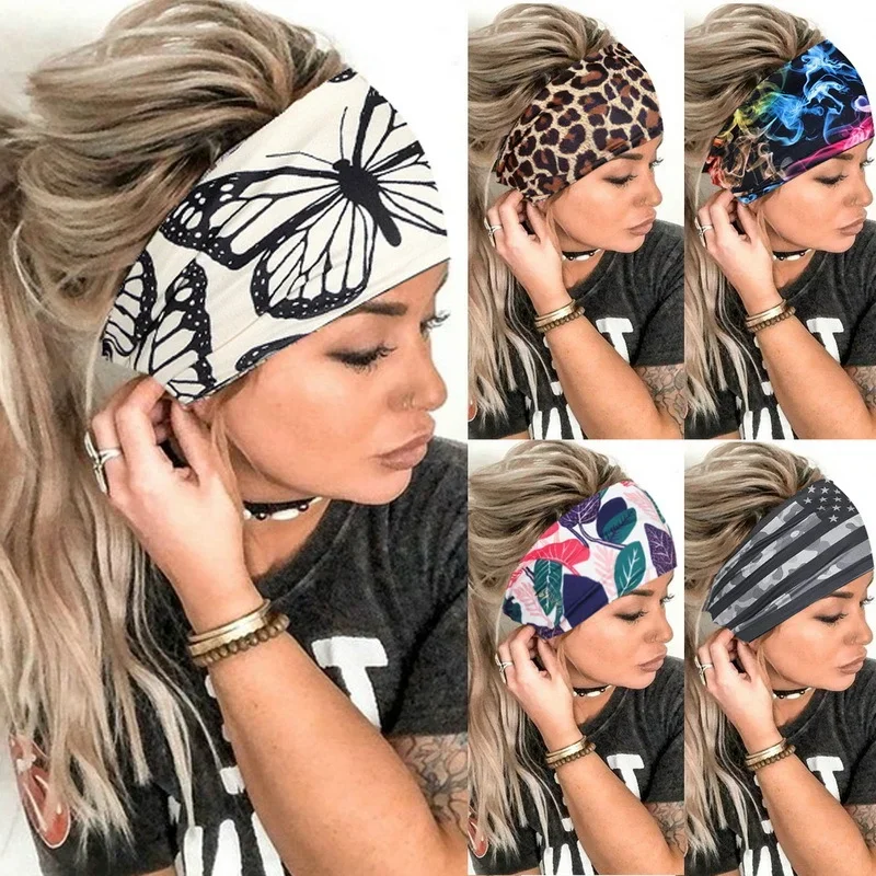 Women Hair Bands Headband  Sports Run Bandage Elastic Girl  Wide Headband Print Wide Headwrap Headpiece Hairband Ladies