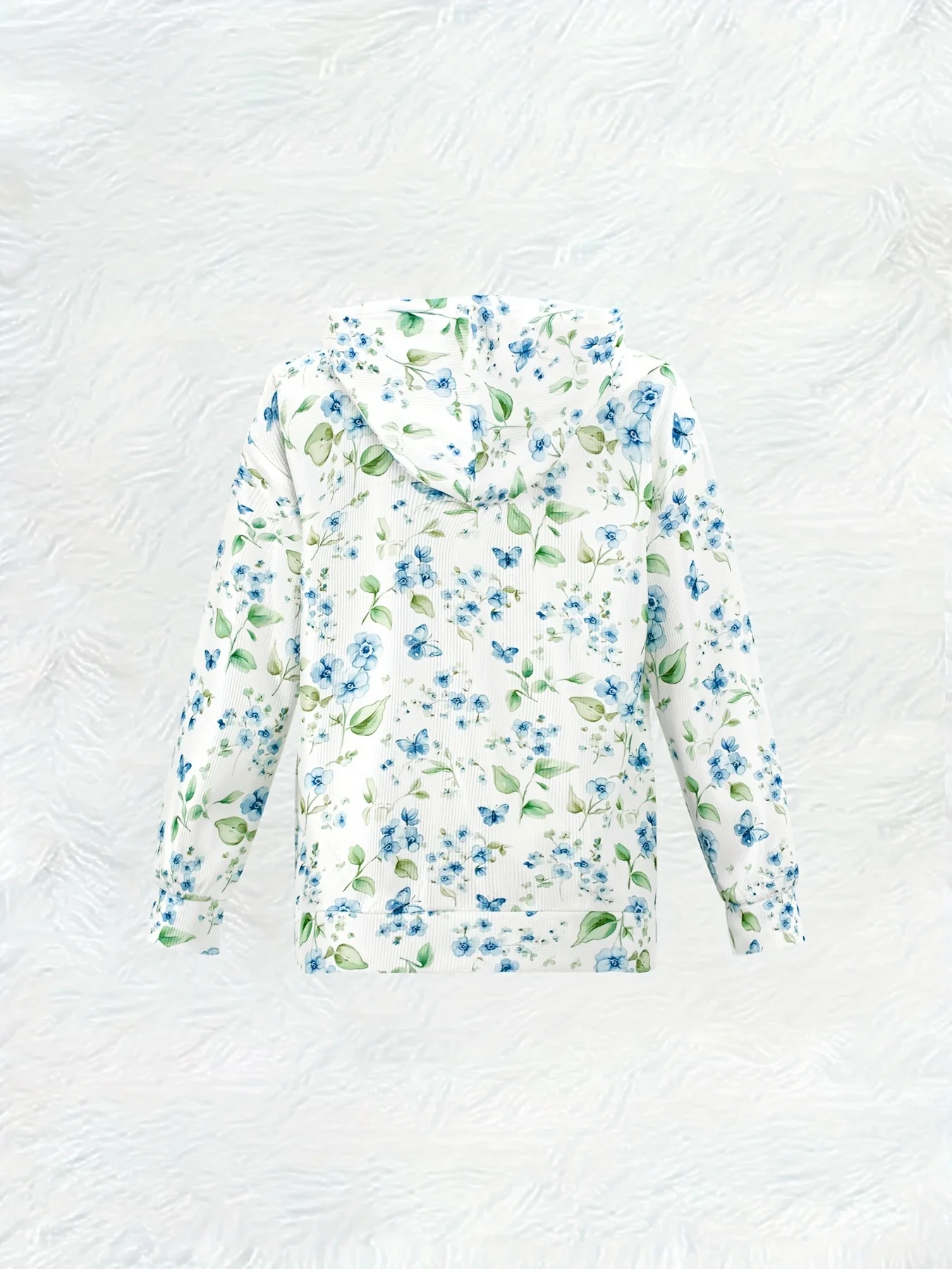 Fresh Botanical Floral Butterfly Print Zip Hoodie for Women – Lightweight Drawstring Hooded Jacket
