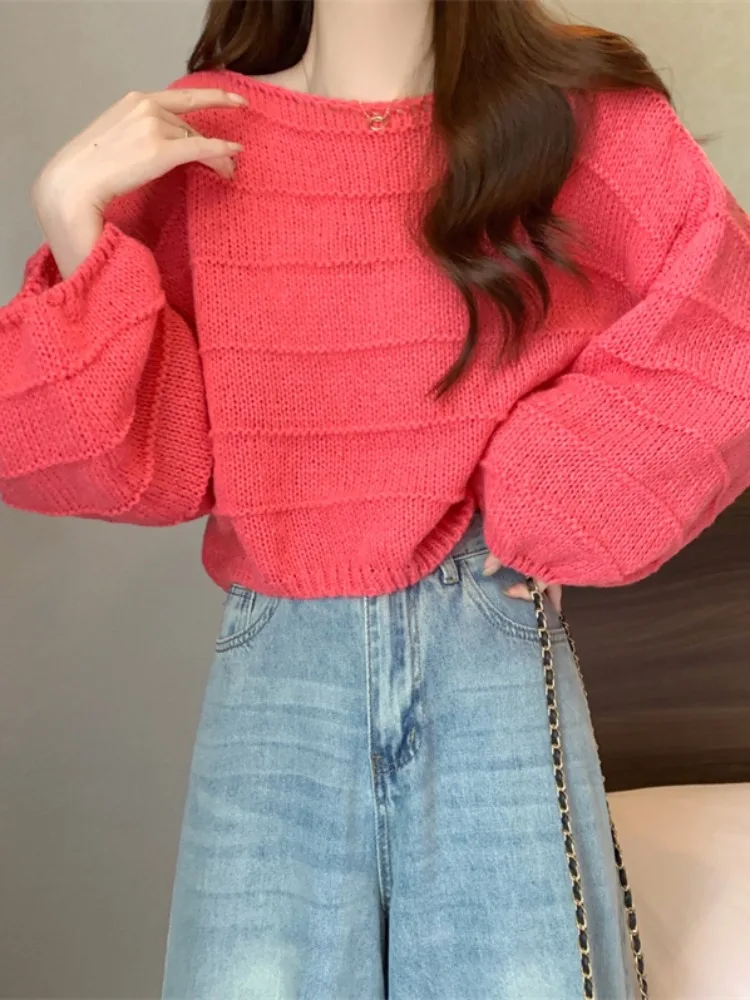 الوردي فانوس Sve محبوك قاعدة irt النساء أوائل الخريف جديد ort سترة فضفاضة الخريف الشتاء قمة الحلو Sle فضفاضة تناسب