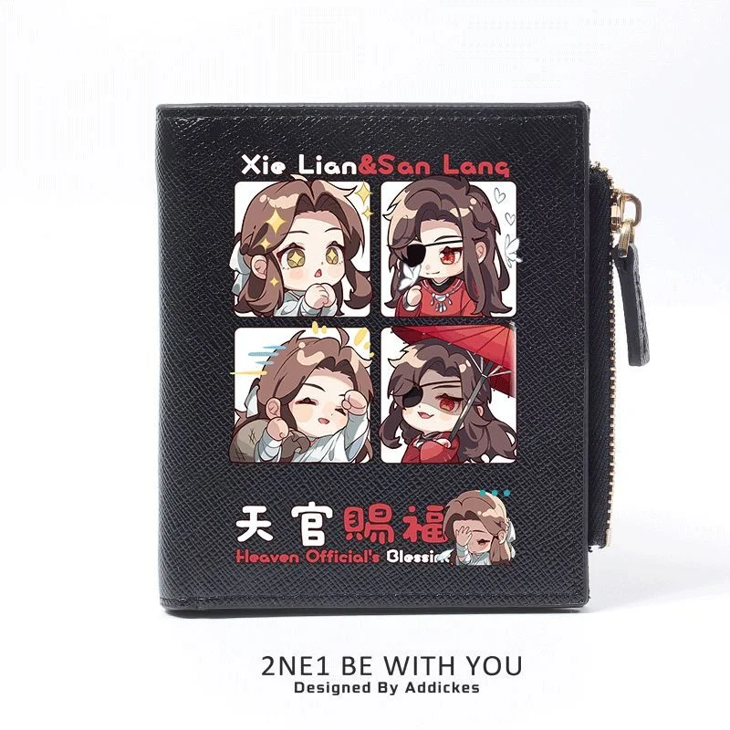 Chibi Heaven Officials Blessing Vegan Leather Anime Wallet for Girl Bifold RFID Blocking Zipper Mini Purse Short Money Clip