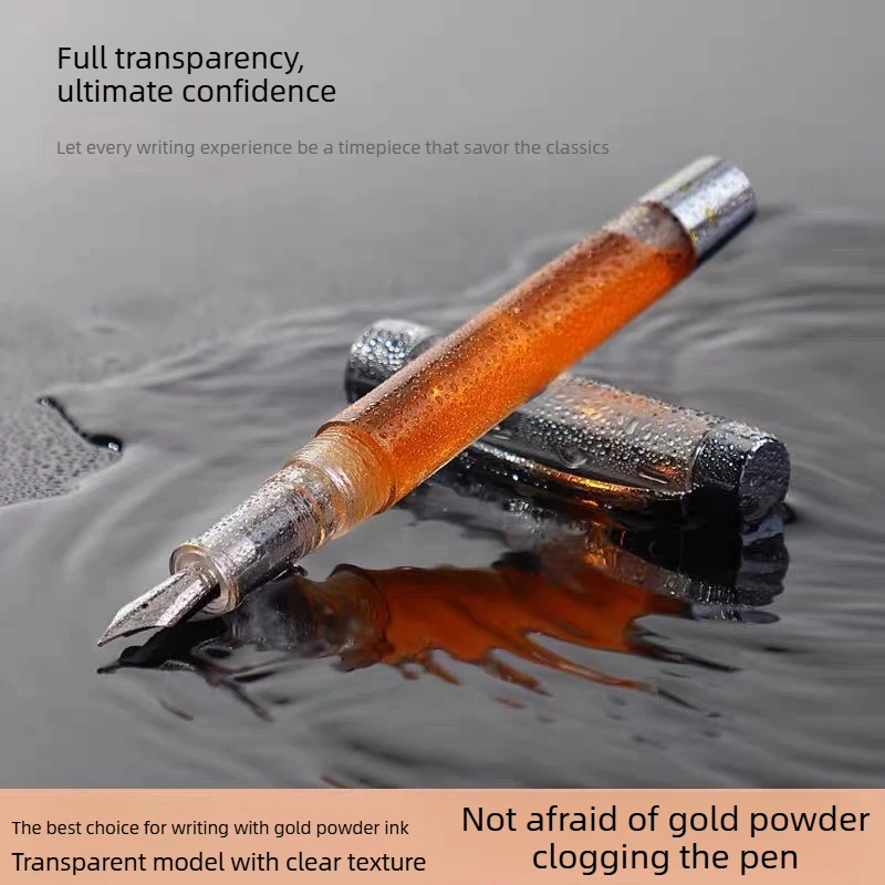 Transparent Demonstrator Fountain Pen EF/F/Bent Nib Refillable Tank for Glitter Colored InkStationery Office School Supples