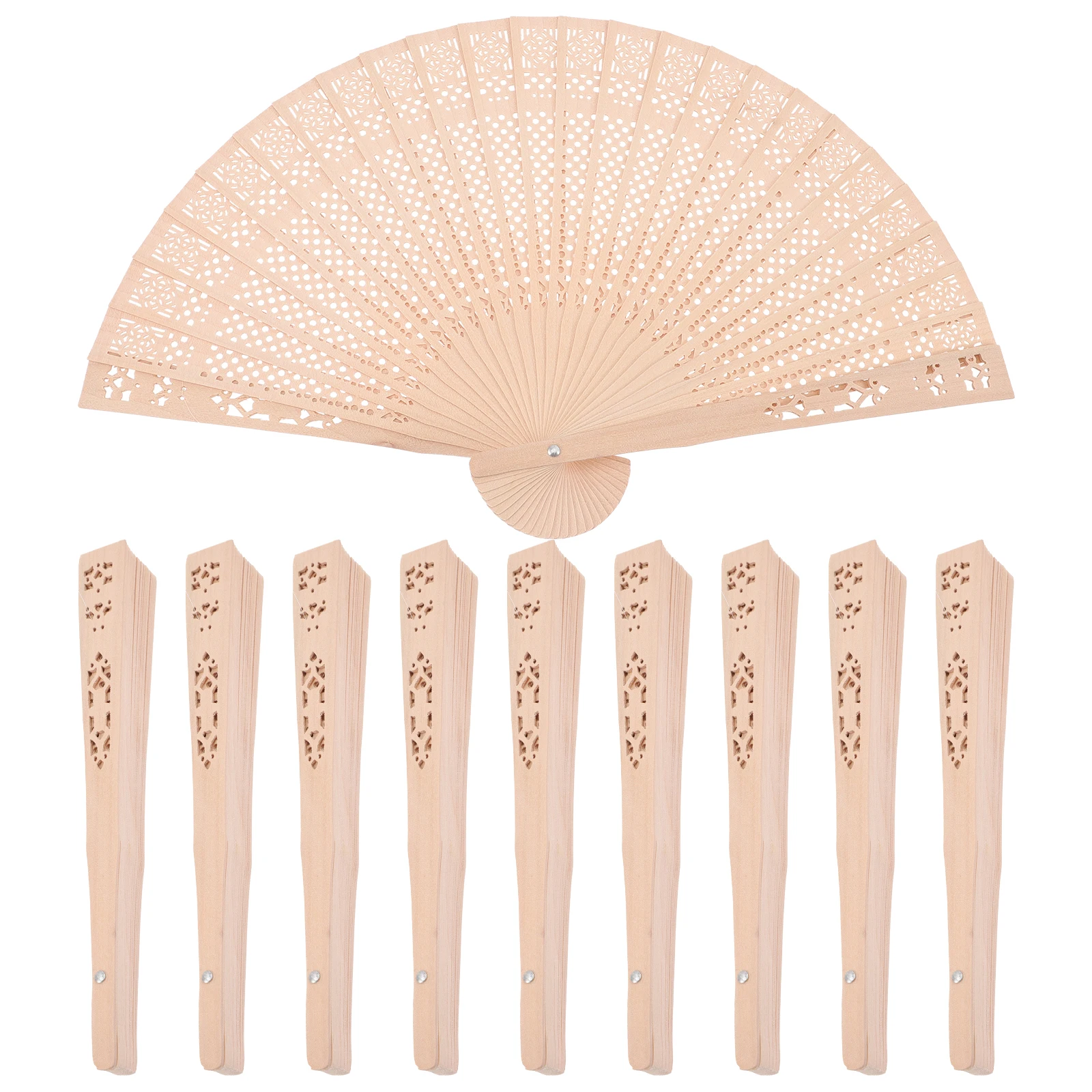 

10 Pcs Wooden Folding Fans Hand Fans for Wedding Guests Decorative Hollow Out Classic Color Small Size Easy to Carry for Parties