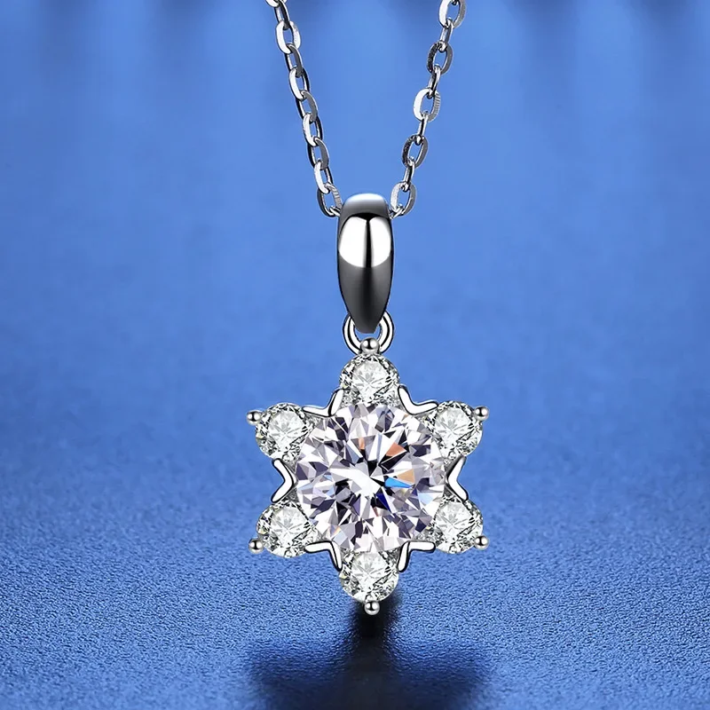 JECIRCON Valentine's Day Jewelry 1ct Moissanite Necklace for Women 925 Sterling Silver Snowflake Pendant Clavicle Accessories
