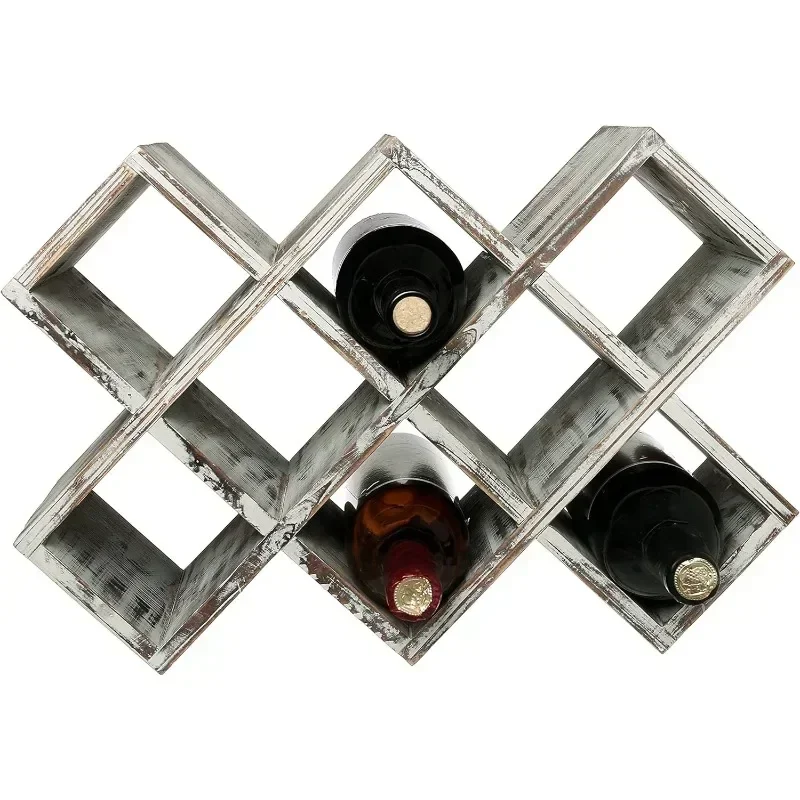 

MyGift Rustic Torched Solid Wood Tabletop Wine Bottle Holder Rack with GeometricCrossHatch DesignVertical or Horizontal Display,