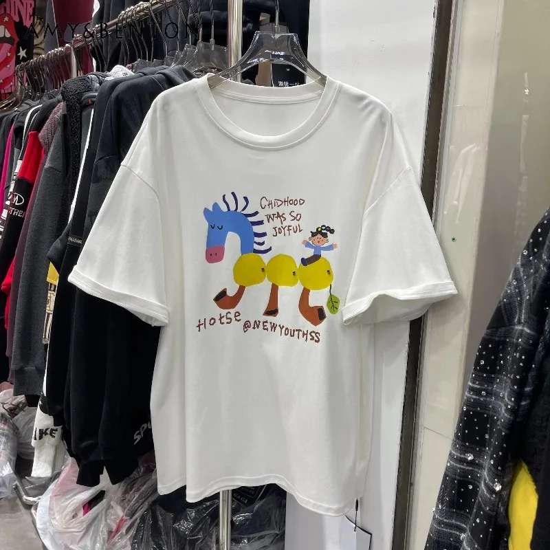 

Winter New Korean Style Fashion Versatile Loose Slimming O-Neck Short Sleeved T-shirt For Women's Y2k Kawaii Top Tees Clothes