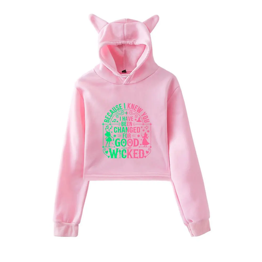 

Wicked Changed For Good Merch винтажная уличная одежда 90-х годов с логотипом толстовки с капюшоном для девочек укороченный модный пуловер с кошачьими ушками