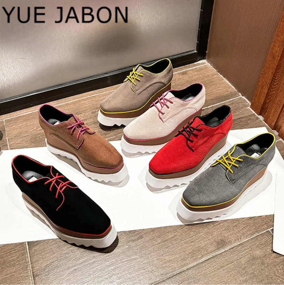

8cm Cow Suede Genuine Leather Women Vulcanized Shoes Platform Wedge Heel Boarding High Platform Casual Autumn Shoes