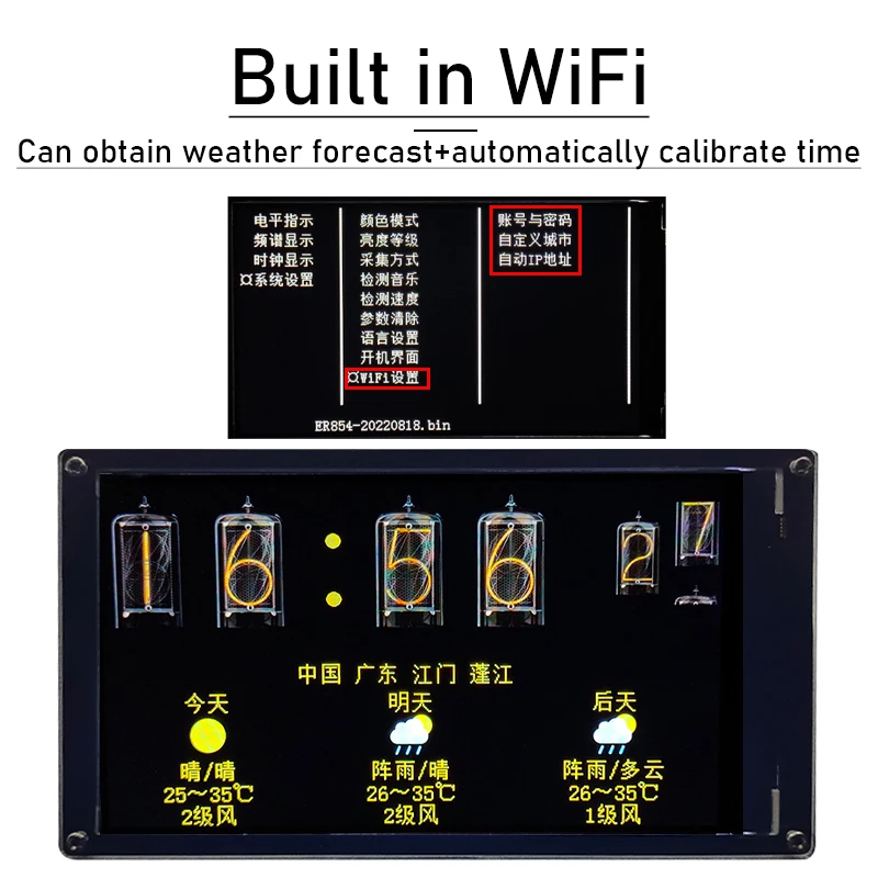 Schermo di visualizzazione dello spettro musicale LCD IPS da 5 pollici orologio WIFI analizzatore Audio indicatore di livello della luce del ritmo +