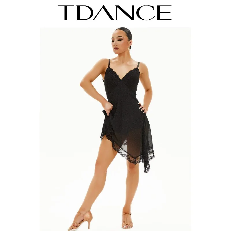 فستان ممارسة الرقص اللاتيني TDANCE مخصص [تنورة بحزام من الدانتيل] فستان فئة المنافسة للأداء للسيدات البالغات GL-91