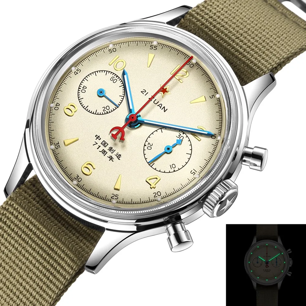 RED STAR 40mm 38mm 1963 Chronograph Men Mechanical Watches Sapphire with seagull ST1901 Movement With Gooseneck Mens Watch