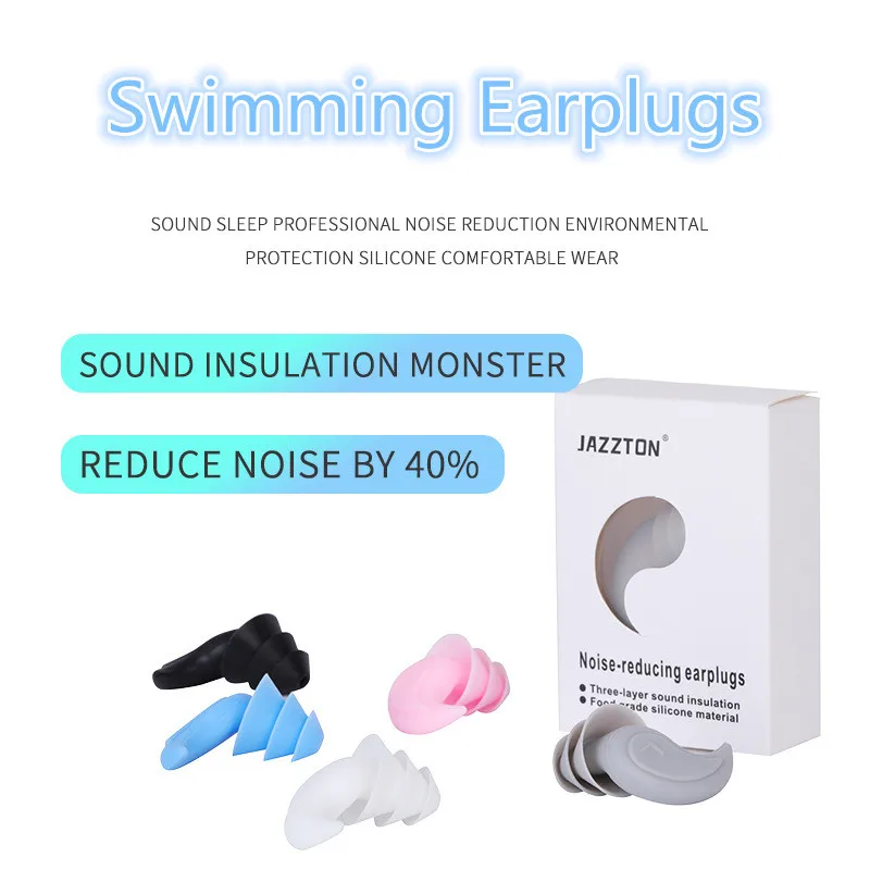 Soft Silicone Swimming Ear Plugs Comfortable Waterproof Noise Cancelling Reusable Hearing Protection Earbuds Storage Case