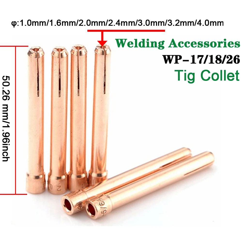 TIG Welding Torch Consumable Collet Body 1.0mm 1.6mm 2.0mm 2.4mm 3.2mm 4.0mm WP17 WP18 WP26 TIG Tungstens Electrodes Collet