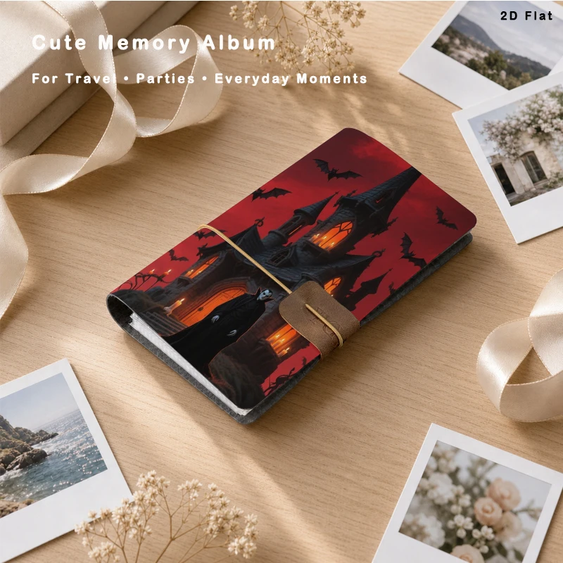 Halloween Vampire Haunted Castle Red Sky Bat Print Instant Photo Album 80 Vertical Pockets PU Leather Gothic Holiday Gift