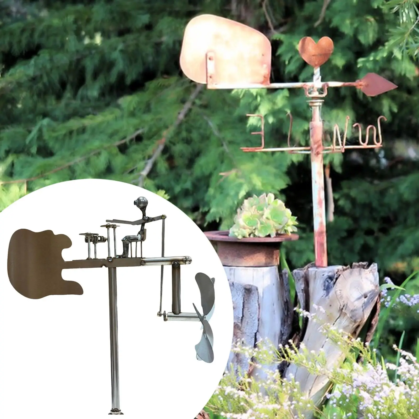 

Drummer Windmill Garden Decoration Percussionist Music Statue Outdoor Metal Stake Wind Sculpture for Path Patio Home Lawn Office