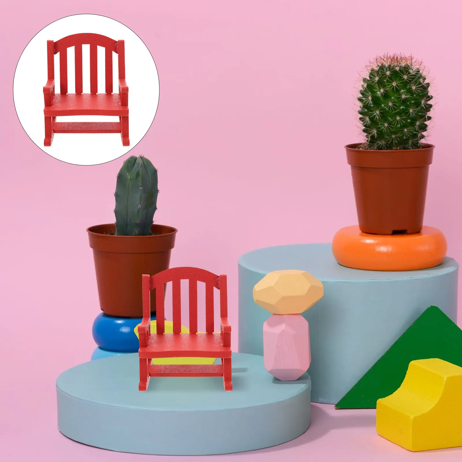 

Miniature Wooden Rocking Chair Exquisite Compact Design Portable Mini House Accessory Small Scene Decoration Gift