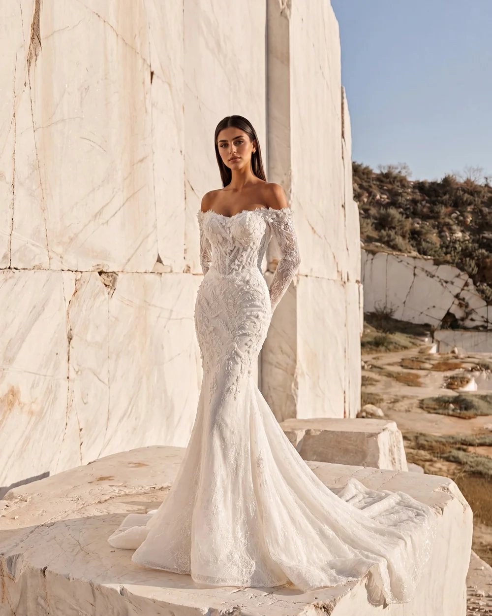 Maßgeschneidertes schulterfreies Spitzen-Brautkleid mit abnehmbarer Schleppe, rückenfrei, Applikationen, Hochzeitskleider 2026 Vestido De Noiva – Detail 6