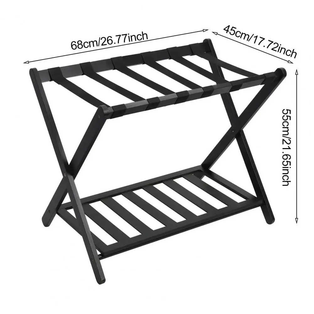 Double Layer Luggage Rack, Heavy-duty Bamboo Suitcase Stand, Foldable Luggage Holder with Shelf for Guest Room Bedroom Hotel