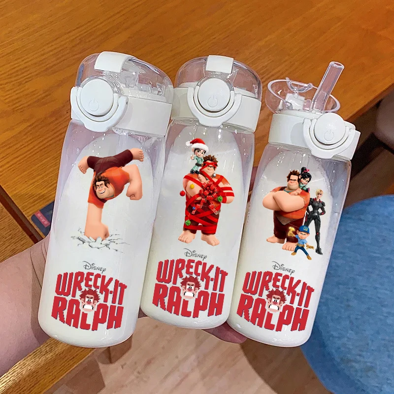 Wreck-It Ralph Transparent 400ML\600ML Plastic Pcbottle Drinking Travel Portable Sports Camping Straw Cup Vanellope Fix-It Felix