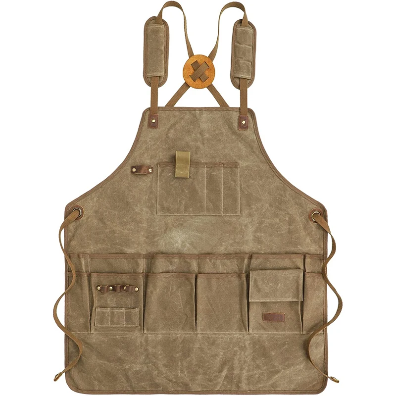 KOOGER Waxed Canvas Woodworking Tool Apron for Men Durable Waterproof Work Apron With Pockets Adjustable Cross Back Straps